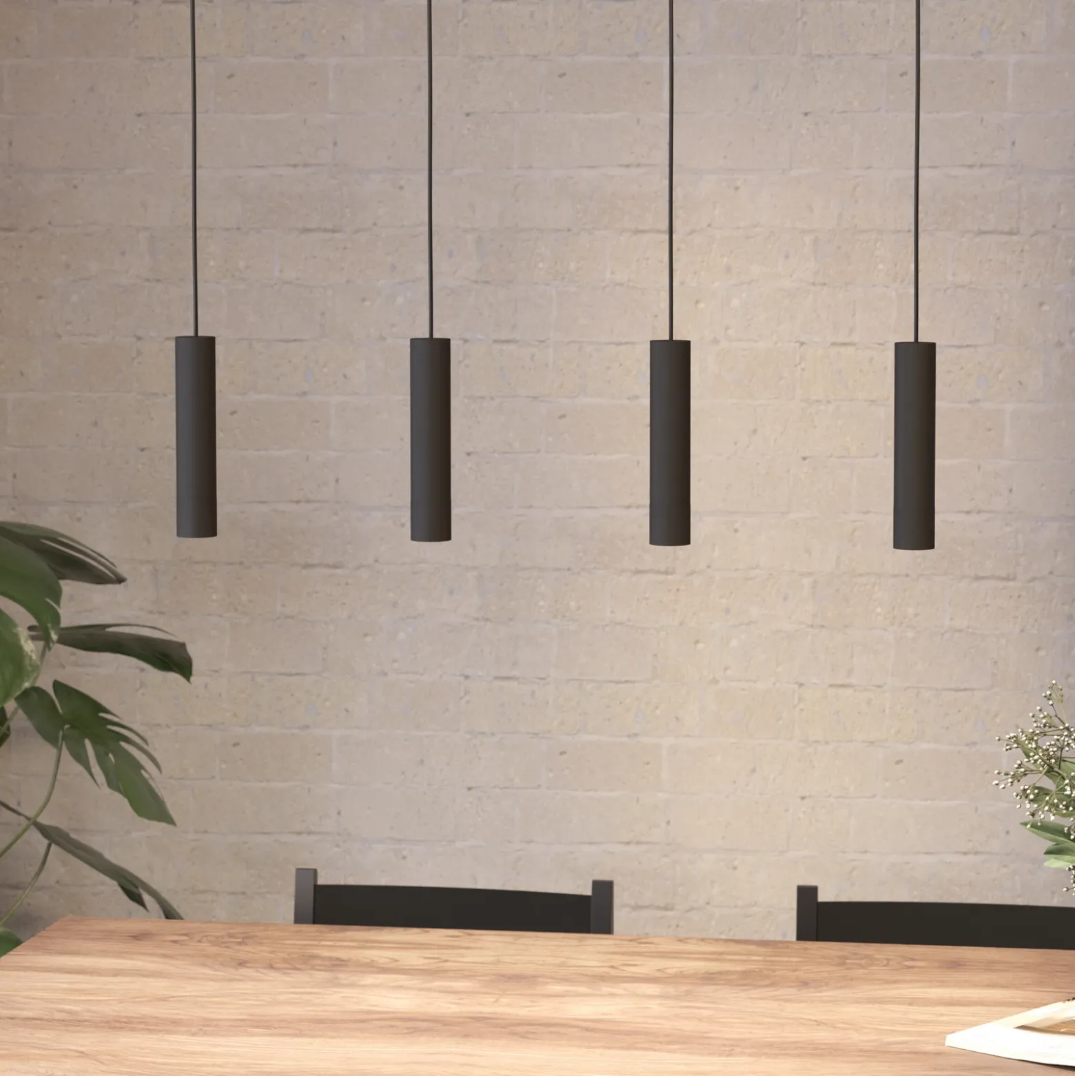 Almudaina lámpara colgante LED, negro, longitud 84 cm, 4 luces,