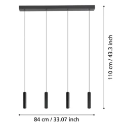 Almudaina lámpara colgante LED, negro, longitud 84 cm, 4 luces,
