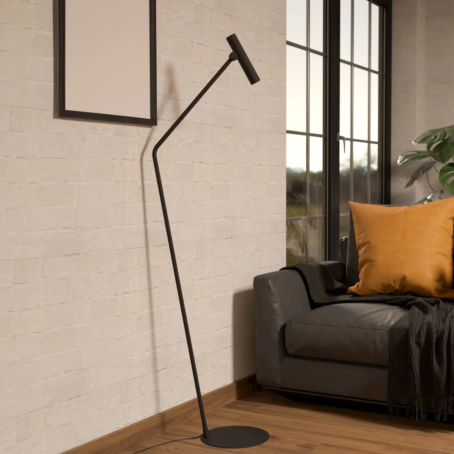 Almudaina lámpara de pie LED, negra, altura 157 cm, acero