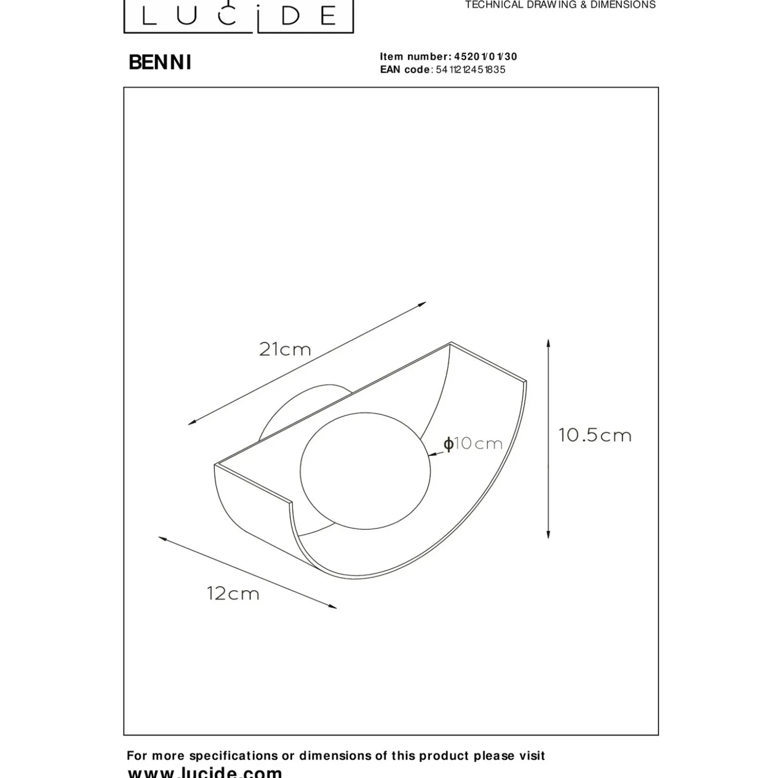 Aplique Benni, pantalla esférica de vidrio, negro