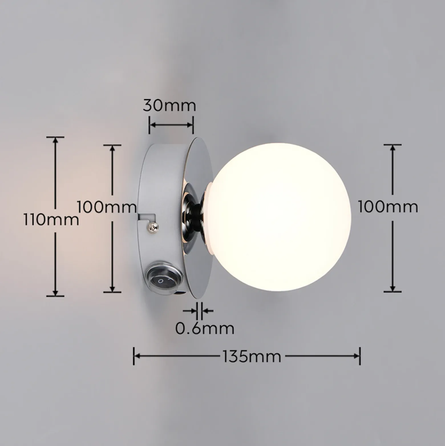 Aplique de pared Alfio, Ø 11 cm, color cromo, metal/vidrio, IP44