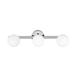 Aplique de pared Alfio, 50 cm de ancho, metal cromado/vidrio, IP44, 3 luces.
