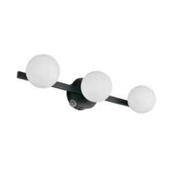 Aplique de pared Alfio, 50 cm, metal negro/cristal, IP44, 3 luces.