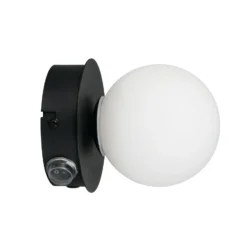 Aplique de pared Alfio, Ø 11 cm, negro mate, metal/cristal, IP44