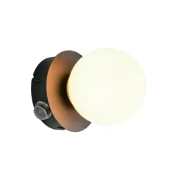 Aplique de pared Alfio, Ø 11 cm, negro mate, metal/cristal, IP44