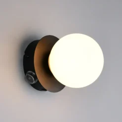 Aplique de pared Alfio, Ø 11 cm, negro mate, metal/cristal, IP44