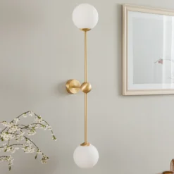 Aplique de pared Alison, de 2 luces, latón/blanco, 89 cm