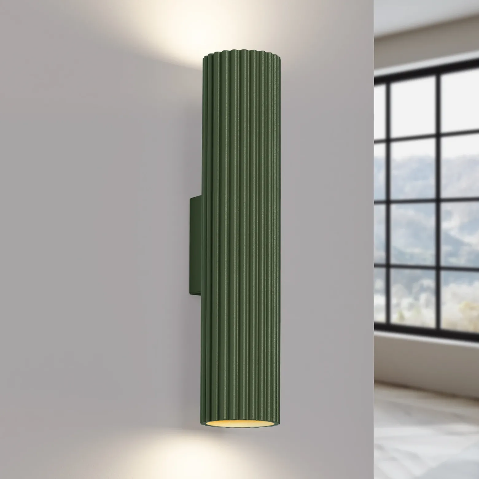 Aplique de pared ALORA, altura 30 cm, verde oliva, metal, 2 x GU10