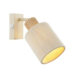 Aplique de pared Arlo, beige/color madera, tejido, altura 21 cm, E27