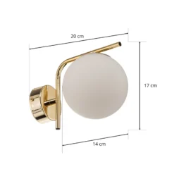Aplique de pared Aurora, dorado, cristal, 17 cm de alto, esférico, E14