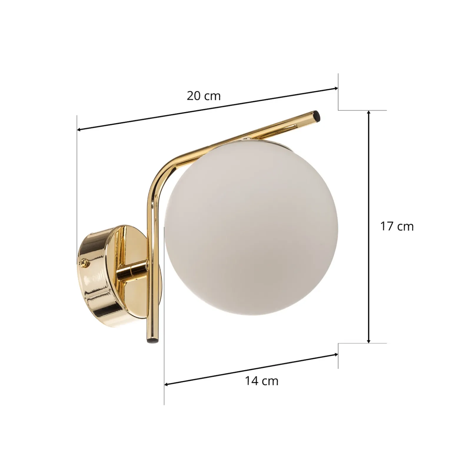 Aplique de pared Aurora, dorado, cristal, 17 cm de alto, esférico, E14