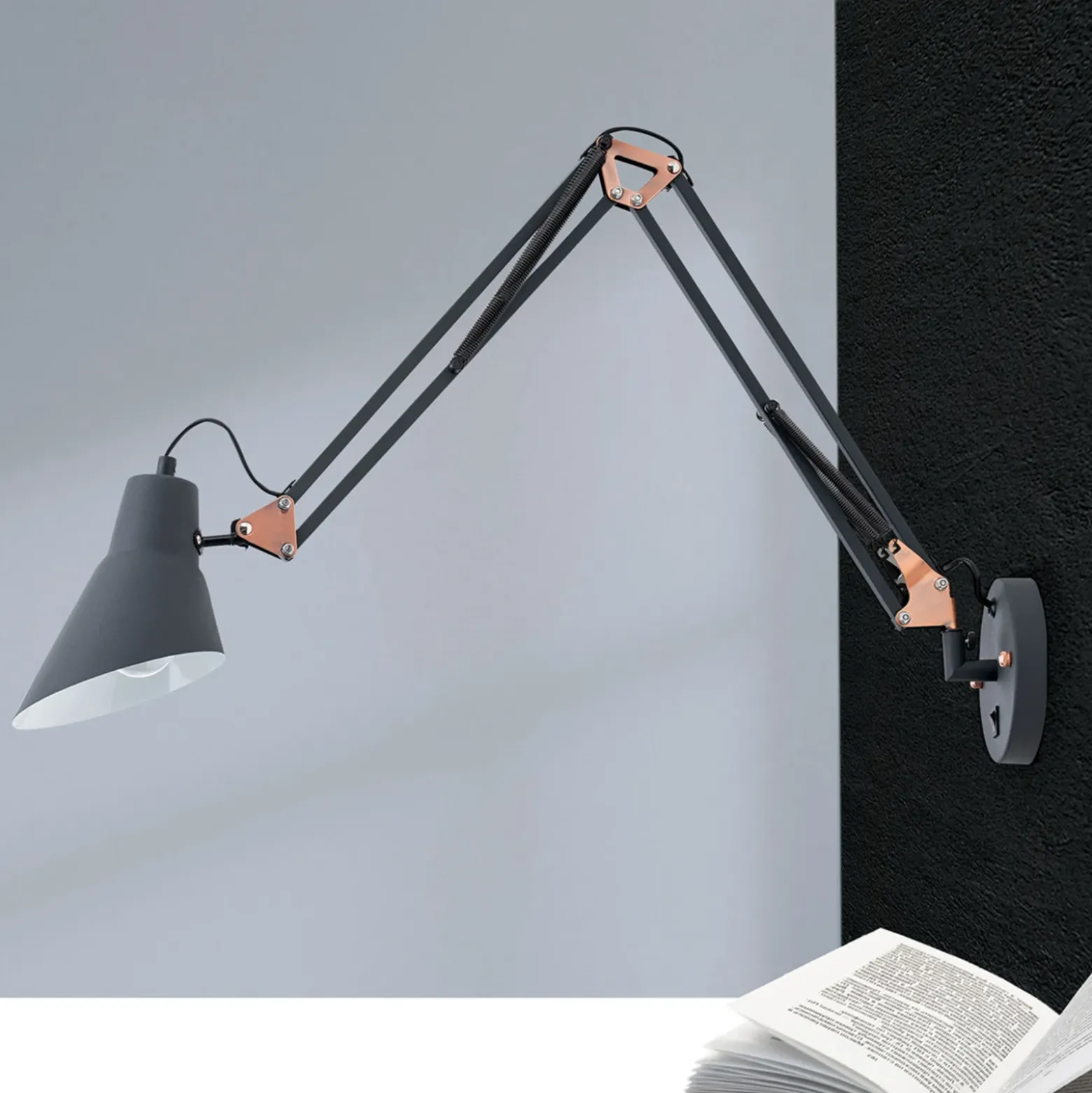 Aplique de pared Bachelor con equilibrador de muelle e interruptor