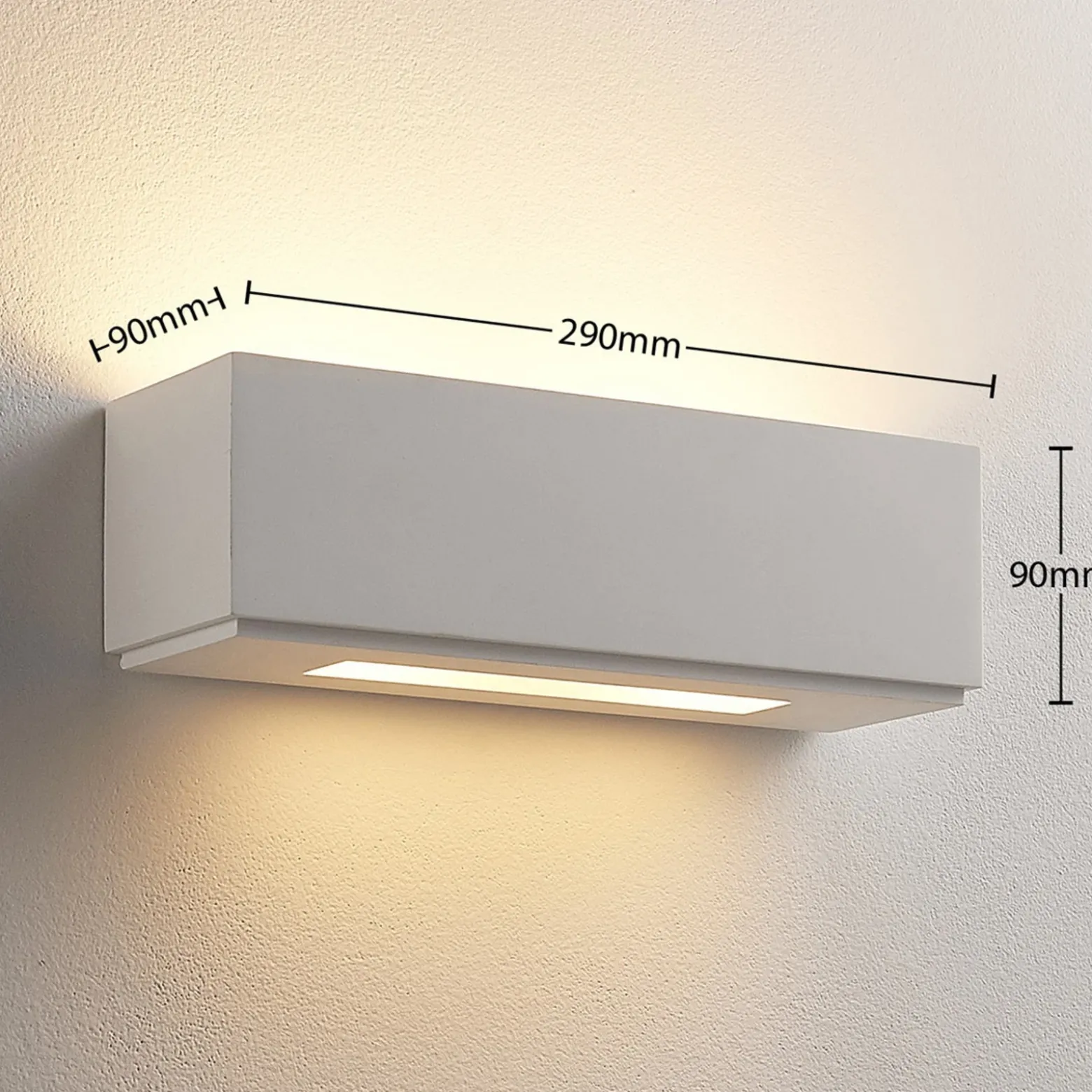 Aplique de pared Benno, 29 cm, yeso, blanco, angular, G9