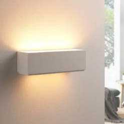 Aplique de pared Benno, 29 cm, yeso, blanco, angular, G9