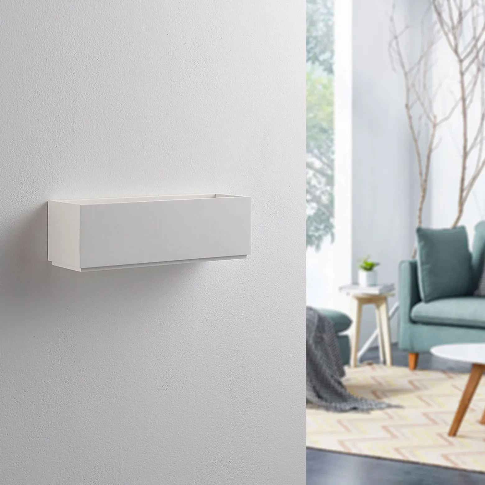 Aplique de pared Benno, 29 cm, yeso, blanco, angular, G9