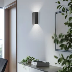 Aplique de pared Bergen, gris oscuro, metal, 23 cm de alto, GU10