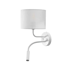 Aplique de pared, blanco, tela, brazo de lectura