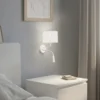 Aplique de pared, blanco, tela, brazo de lectura