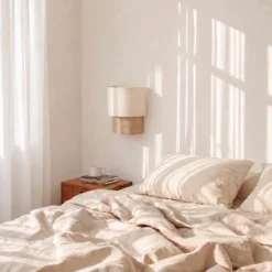 Aplique de pared Boho, blanco/yute, altura 22 cm, tejido, E27