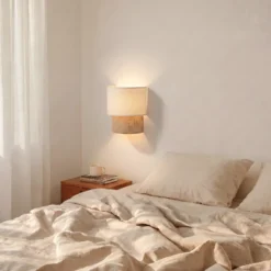 Aplique de pared Boho, blanco/yute, altura 22 cm, tejido, E27