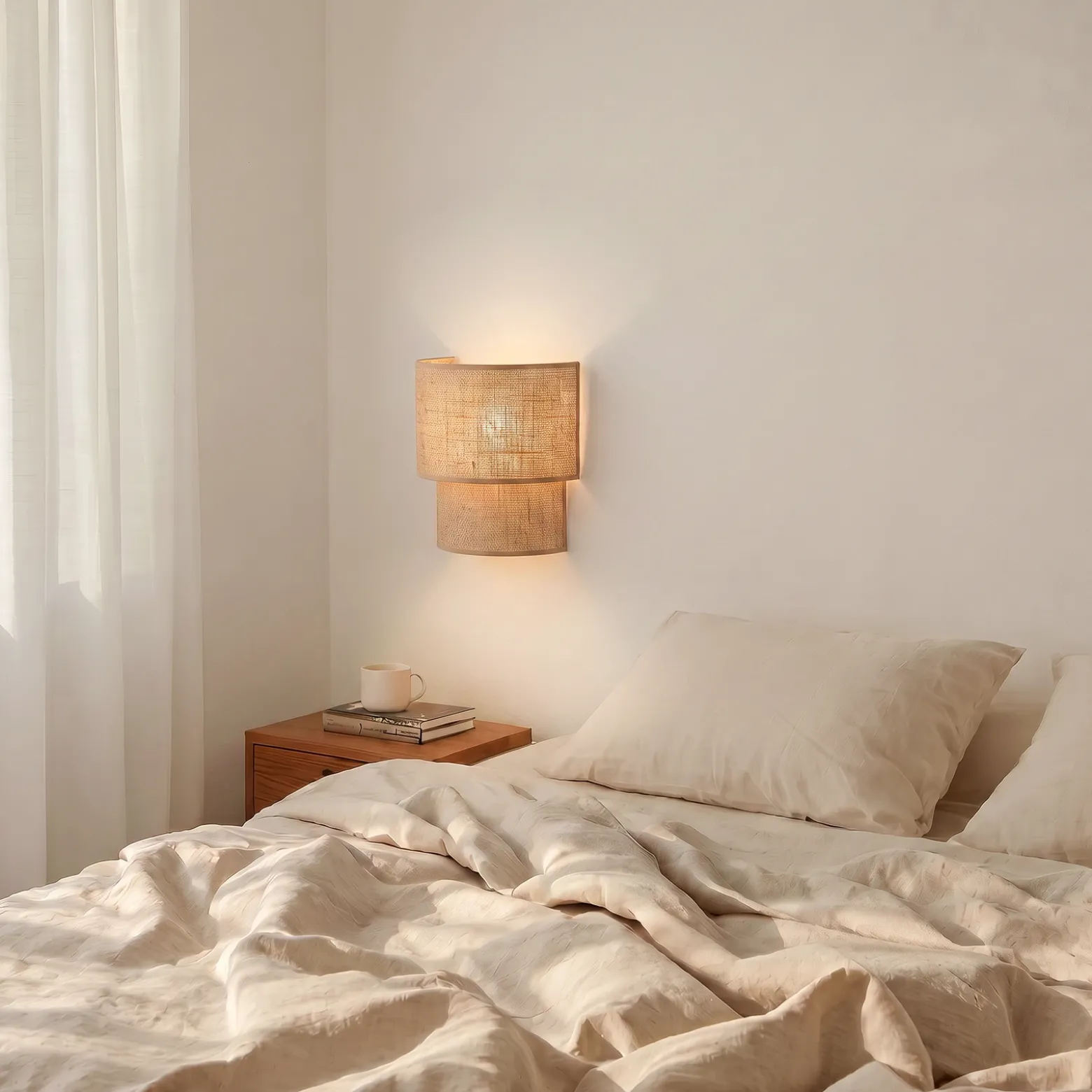 Aplique de pared Boho, yute/yute, altura 22 cm, tejido, E27