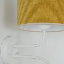 Aplique de pared, cable, blanco/amarillo mostaza, brazo de lectura