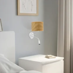 Aplique de pared, cable, blanco/amarillo mostaza, brazo de lectura