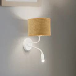 Aplique de pared, cable, blanco/amarillo mostaza, brazo de lectura