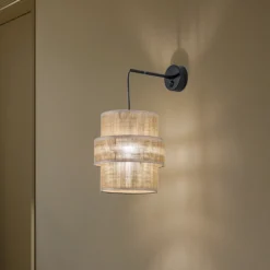 Aplique de pared Calisto, Jute, marrón natural, interruptor