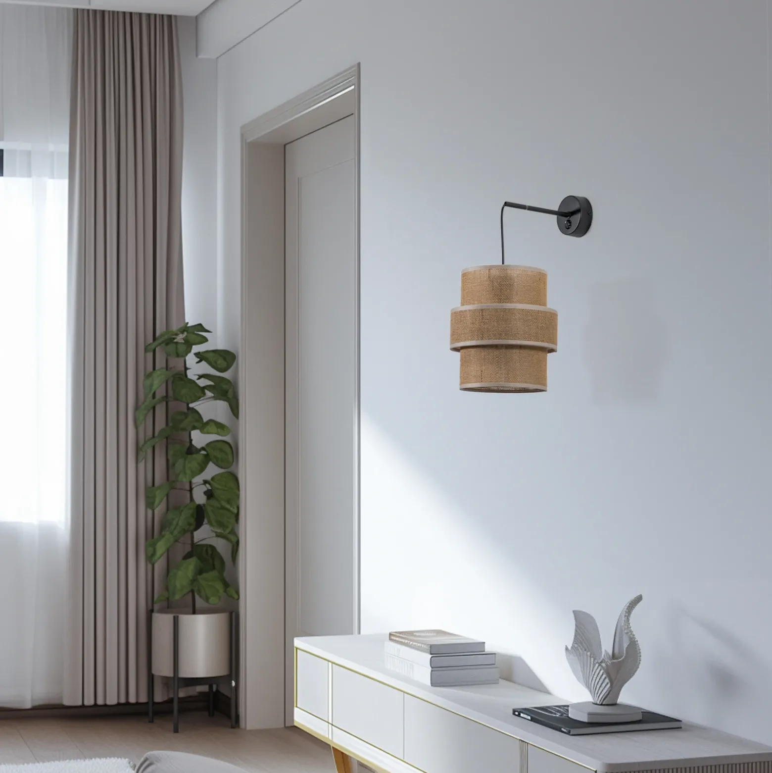 Aplique de pared Calisto, Jute, marrón natural, interruptor