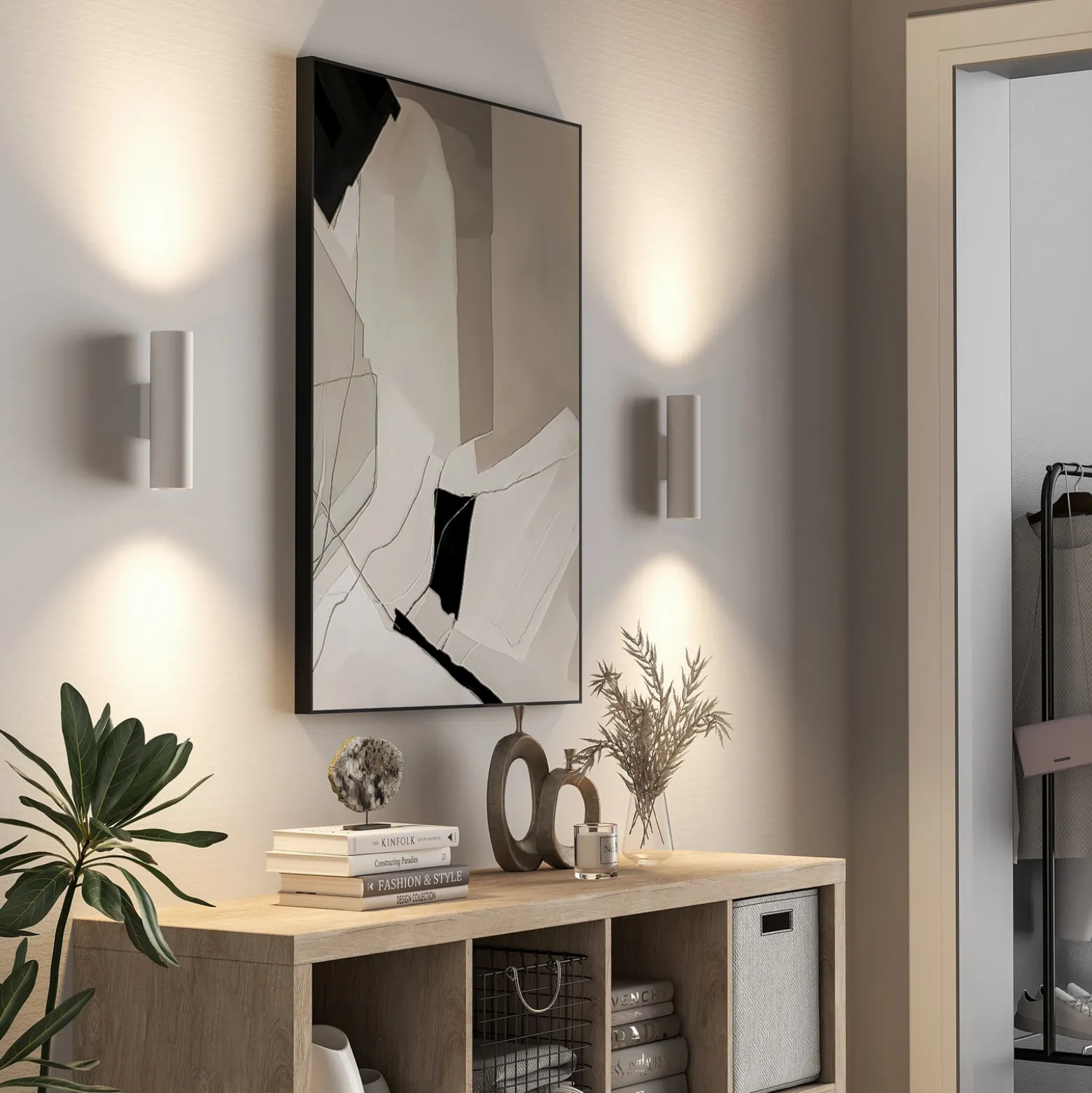 Aplique de pared CAN, blanco, 2 luces, altura 22 cm, metal, GU10
