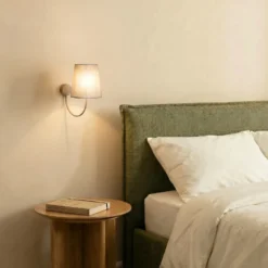 Aplique de pared Candi, beige/arena, lino, 34 cm de altura, E27