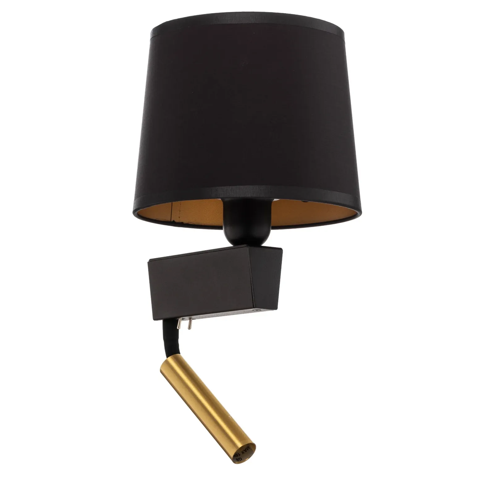 Aplique de pared Chillin con brazo de lectura, negro/dorado