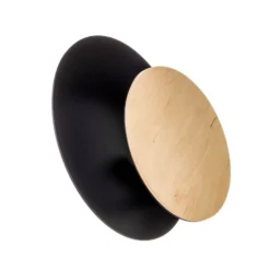 Aplique de pared Circle en negro con placa decorativa de madera