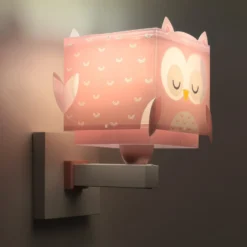 Aplique de pared Dalber Little Owl con enchufe, rosa
