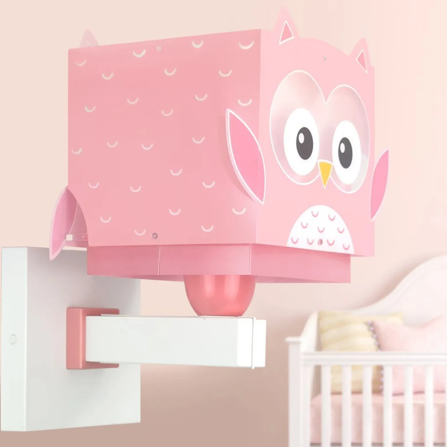 Aplique de pared Dalber Little Owl con enchufe, rosa