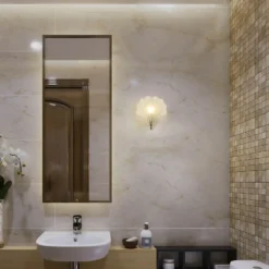 Aplique de pared de concha, blanco satinado, forma de concha, cristal, IP44