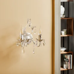 Aplique de pared de cristal Teresa, marfil 2 luces