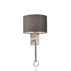 Aplique de pared de hotel con brazo de lectura LED, redondo, gris