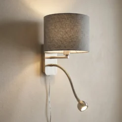 Aplique de pared de hotel con brazo de lectura LED, redondo, gris