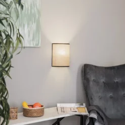Aplique de pared de yute &black, marrón natural, semicircular