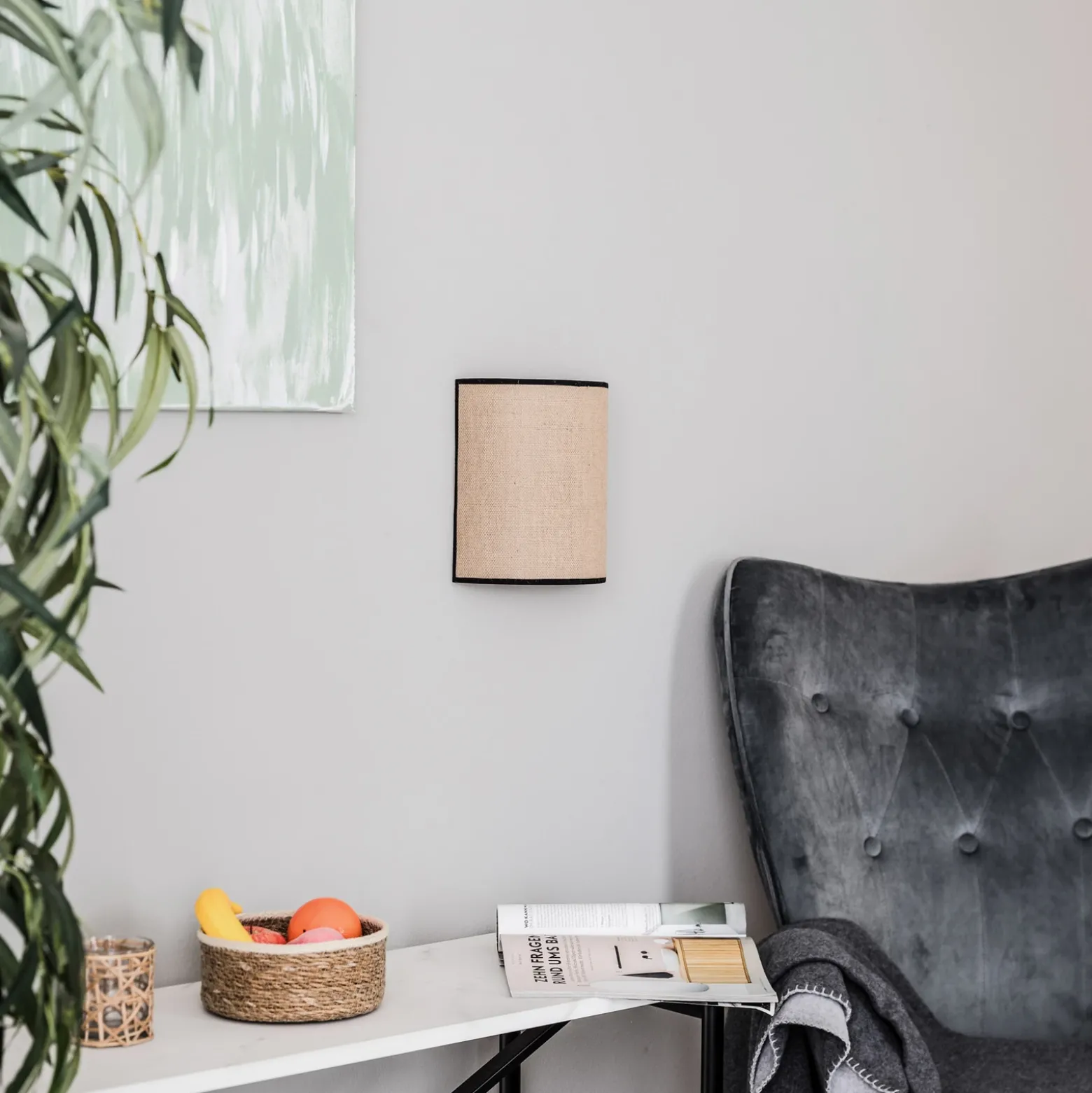 Aplique de pared de yute &black, marrón natural, semicircular