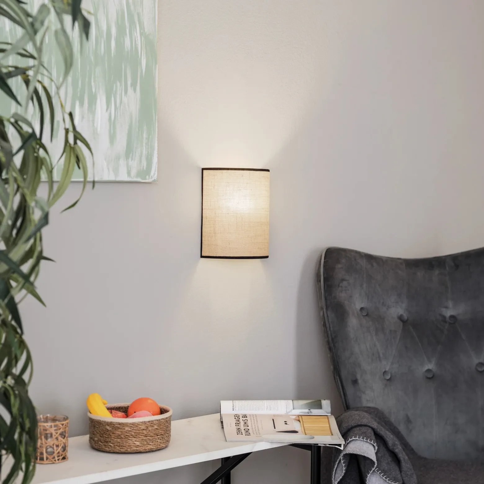 Aplique de pared de yute &black, marrón natural, semicircular