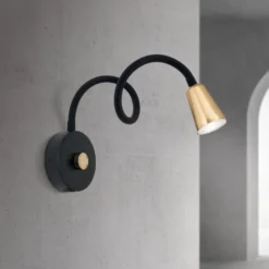 Aplique de pared Dotty, color latón, brazo flexible, atenuador, GU10