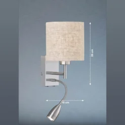 Aplique de pared Dreamer con brazo de lectura LED níquel/lino color arena