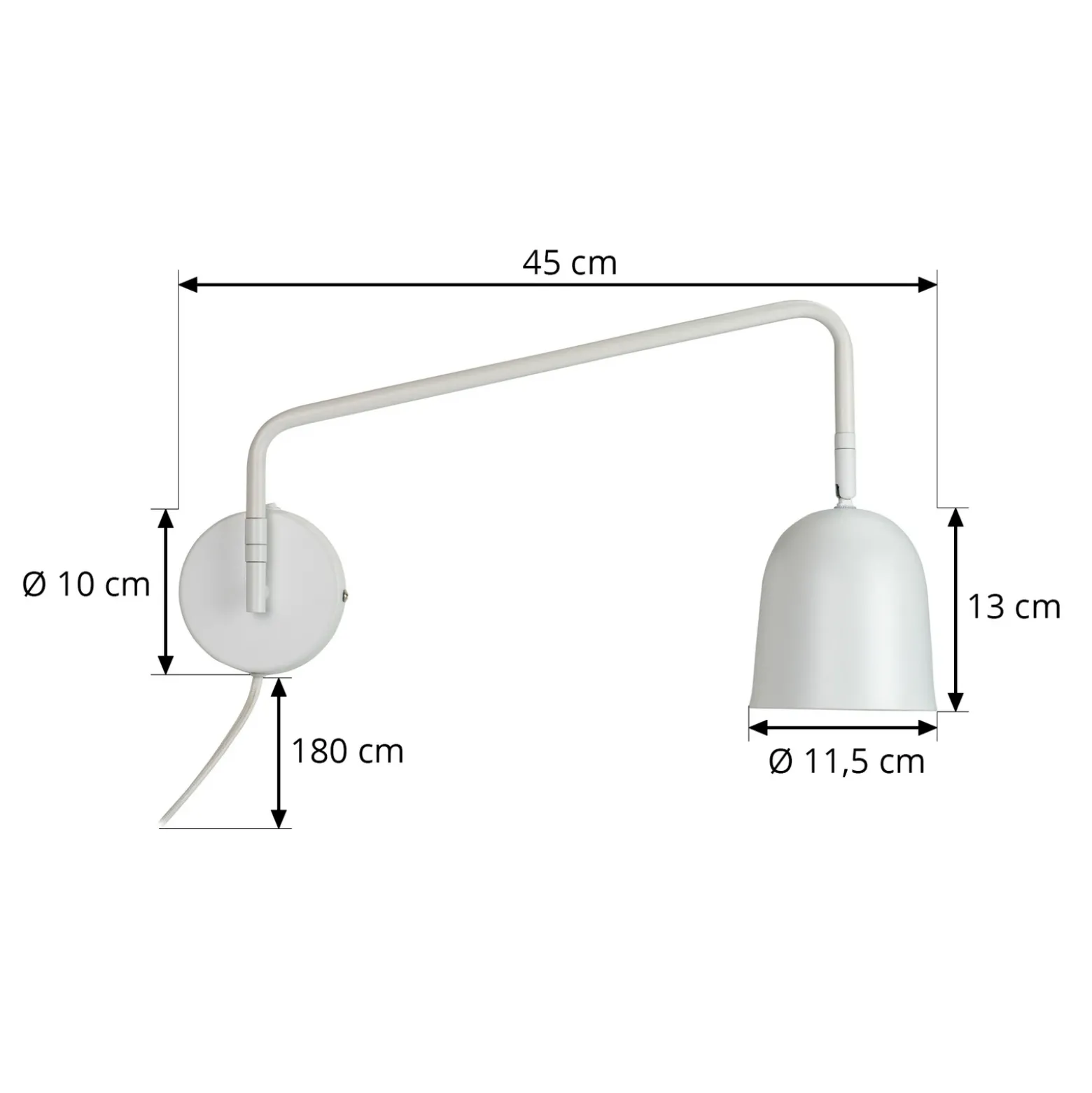 Aplique de pared Dyberg Larsen Manchester, blanca, saliente 45 cm
