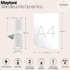 Aplique de pared DYNAMICS, blanca, altura 23 cm, metal, arriba/abajo