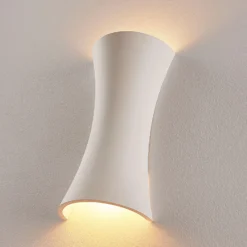 Aplique de pared Edon de Lindby, blanco, yeso, cóncavo, 30 cm