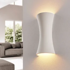 Aplique de pared Edon de Lindby, blanco, yeso, cóncavo, 30 cm