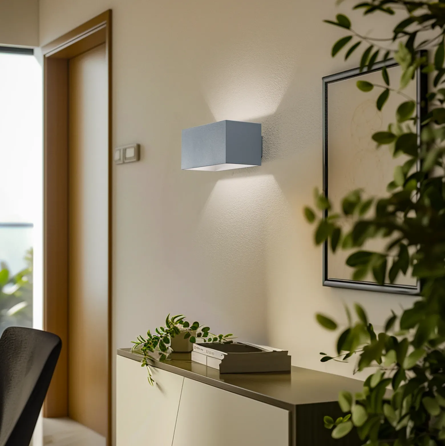 Aplique de pared Elestren, gris, 20 cm de ancho